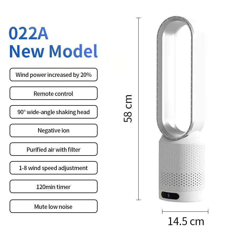 Bladeless Tower Fan — Quiet Safe Floor Fan with Air Filter, 8" Desktop to 20" Tower Options