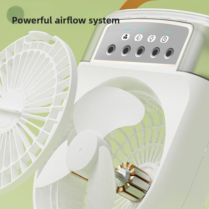 USB Misting Fan with Humidifying Cooling — 5-Nozzle Spray Desk Fan, 2000mAh Rechargeable
