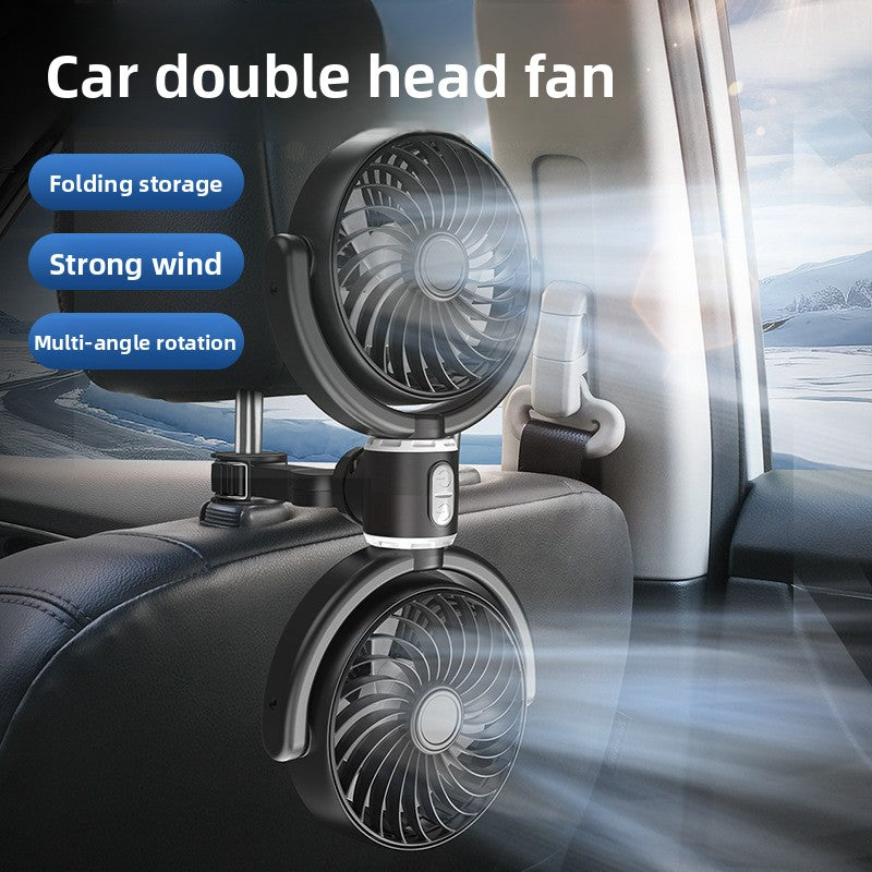 Dual Head USB Car Rear Seat Fan — 3-Speed Backseat Cooling Fan with Adjustable Twin Heads