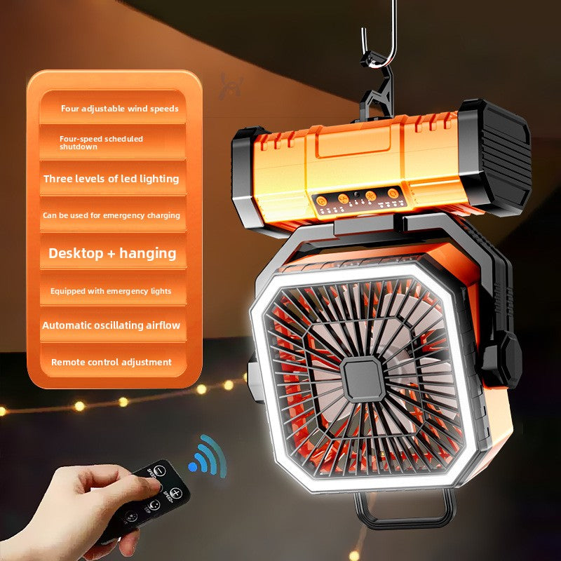 Portable Camping Fan with LED Light & Power Bank — Rechargeable Tent Fan, Up to 9000mAh