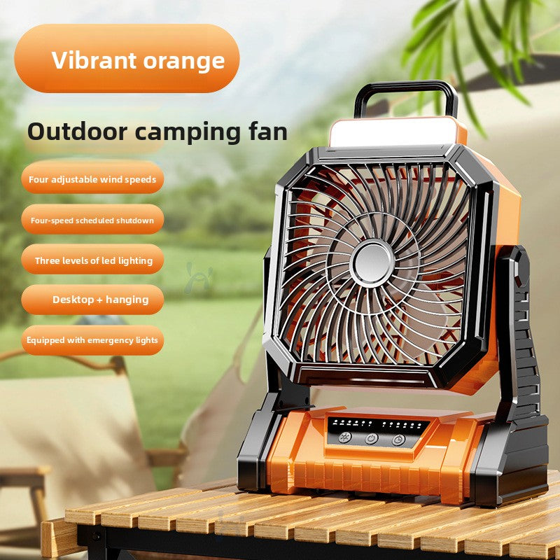 Portable Camping Fan with LED Light & Power Bank — Rechargeable Tent Fan, Up to 9000mAh