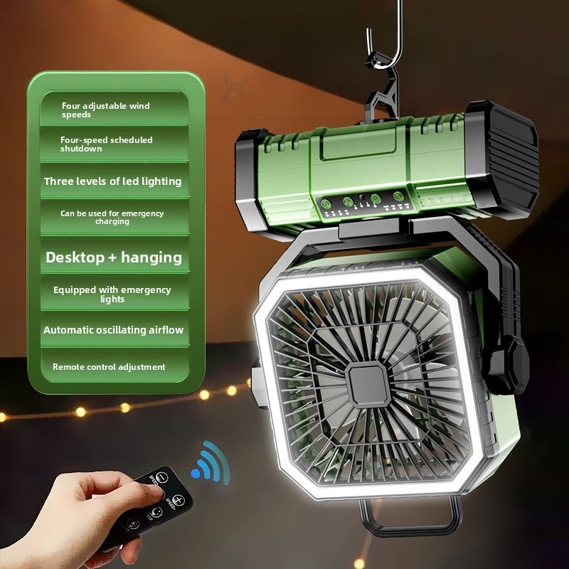 Portable Camping Fan with LED Light & Power Bank — Rechargeable Tent Fan, Up to 9000mAh