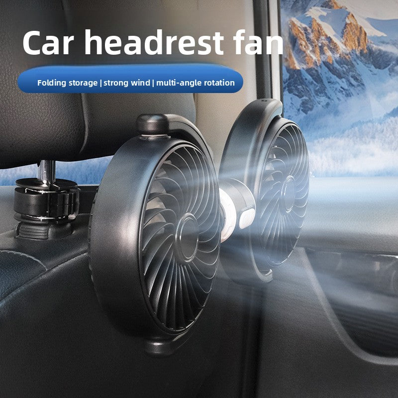 Dual Head USB Car Rear Seat Fan — 3-Speed Backseat Cooling Fan with Adjustable Twin Heads