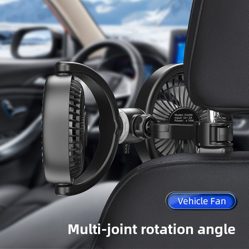 Dual Head USB Car Rear Seat Fan — 3-Speed Backseat Cooling Fan with Adjustable Twin Heads